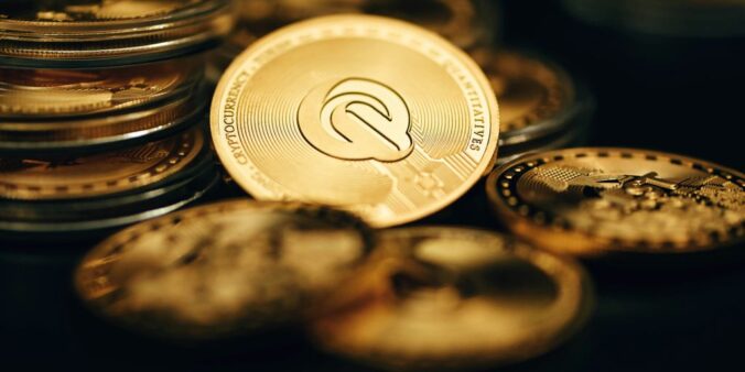 a close up of a coin on a table