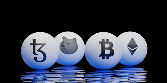 three eggs with bitcoins on them sitting next to each other